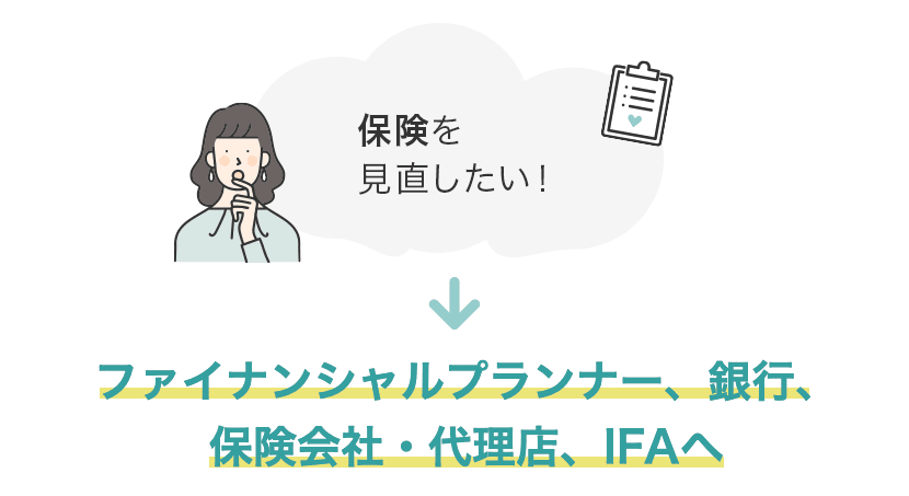 保険の加入・見直しの悩みはファイナンシャルプランナー、銀行、保険会社・代理店、IFA