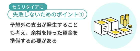 予想外の支出が発生することも考え、余裕を持った資金を準備する必要がある