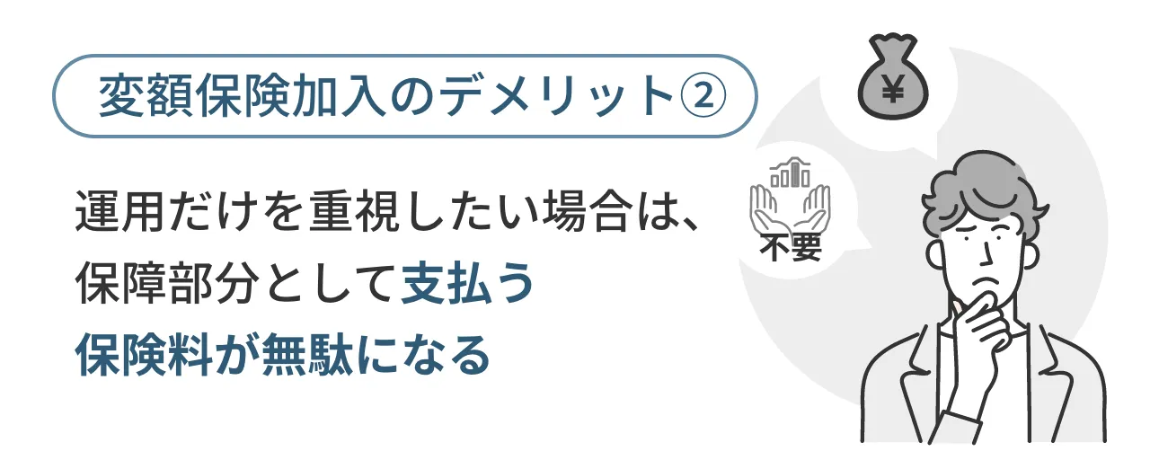 変額保険加入のデメリット②運用だけを重視したい場合は、保障部分として支払う保険料が無駄になる