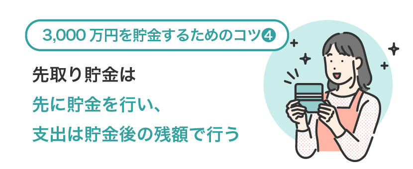 3000万円を貯金するためのコツ④先取り貯金は先に貯金を行い、支出は貯金後の残額で行う