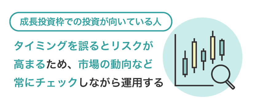 【成長投資枠での投資が向いている人】タイミングを誤るとリスクが高まるため、市場の動向などを常にチェックしながら運用する