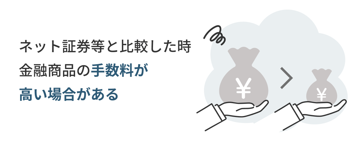 ネット証券等と比較した時金融商品の手数料が高い場合がある